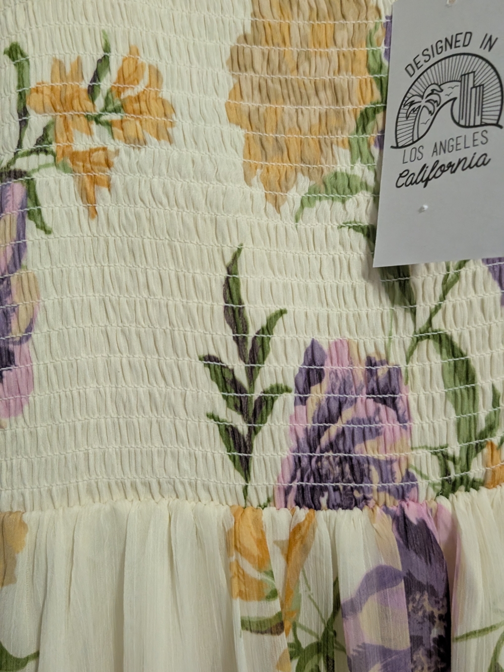 Patrons of Peace Cream Maxi Dress with Lavender & Yellow Floral Print NWT. - Picture 4 of 4